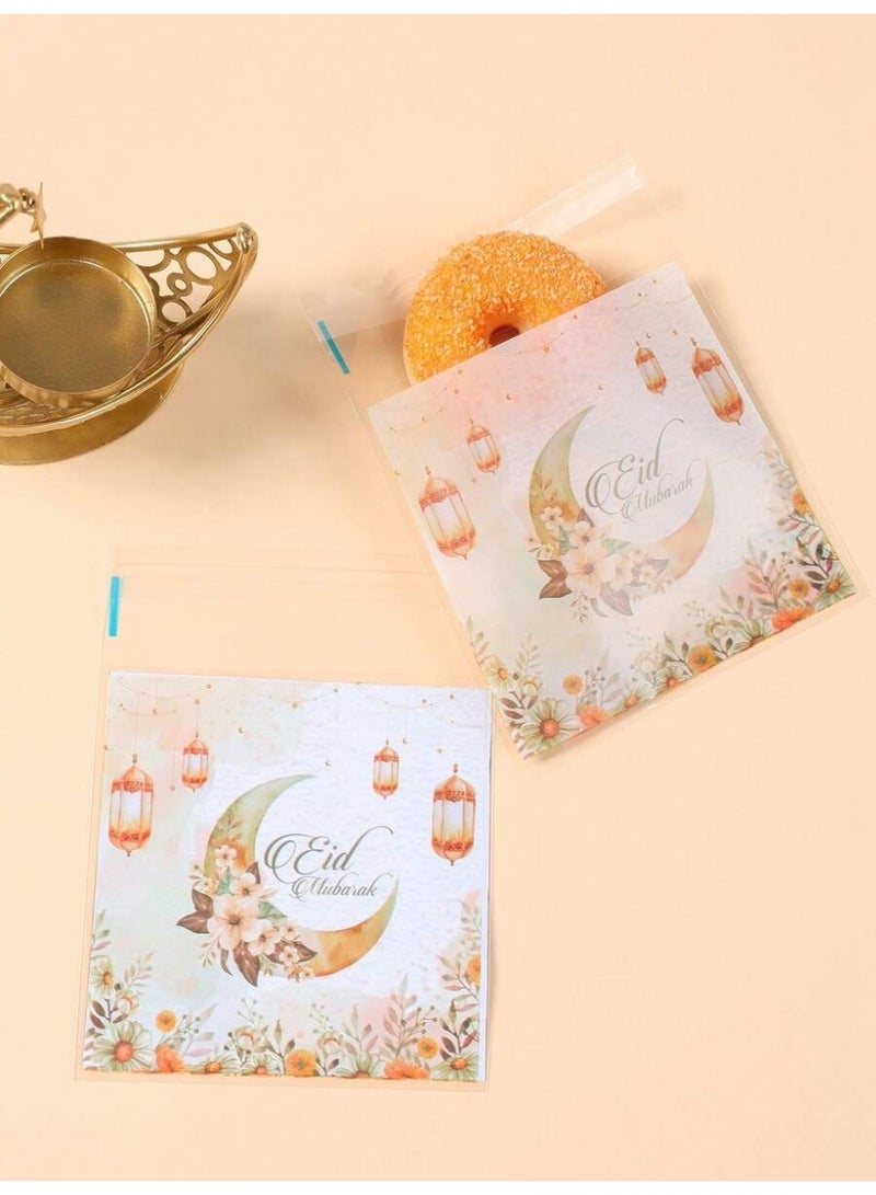 توزيعات العيد أكياس هدايا شفافة مزينة بتصميم هلال وفوانيس عيد مبارك أنيقة لتغليف الحلوى والهدايا-50 قطعة - Image 3